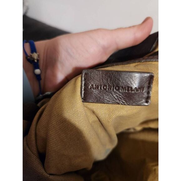 Antonio Melani Black Satchel Purse Leather Handbag Shoulder Pockets Large - Picture 3 of 3